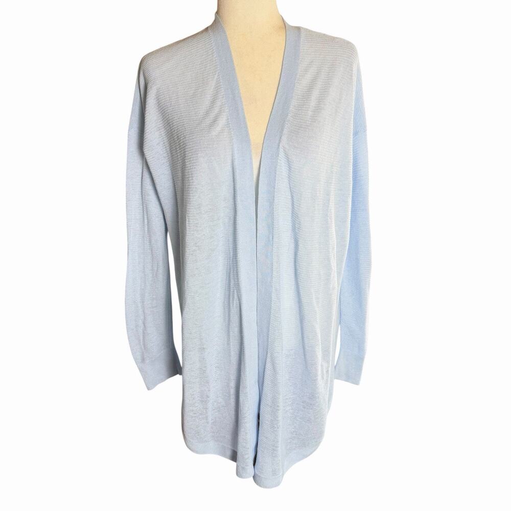 Loft Women's Linen Blend Cardigan Sweater Blue Large Career Casual Academia